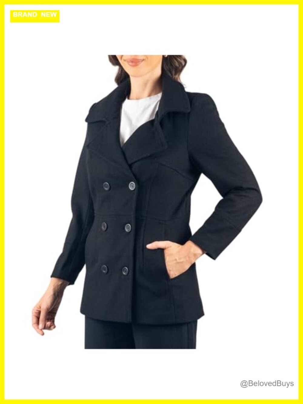 Wool Blend Peacoat Double-Breasted 3/4 Length Winter Coat